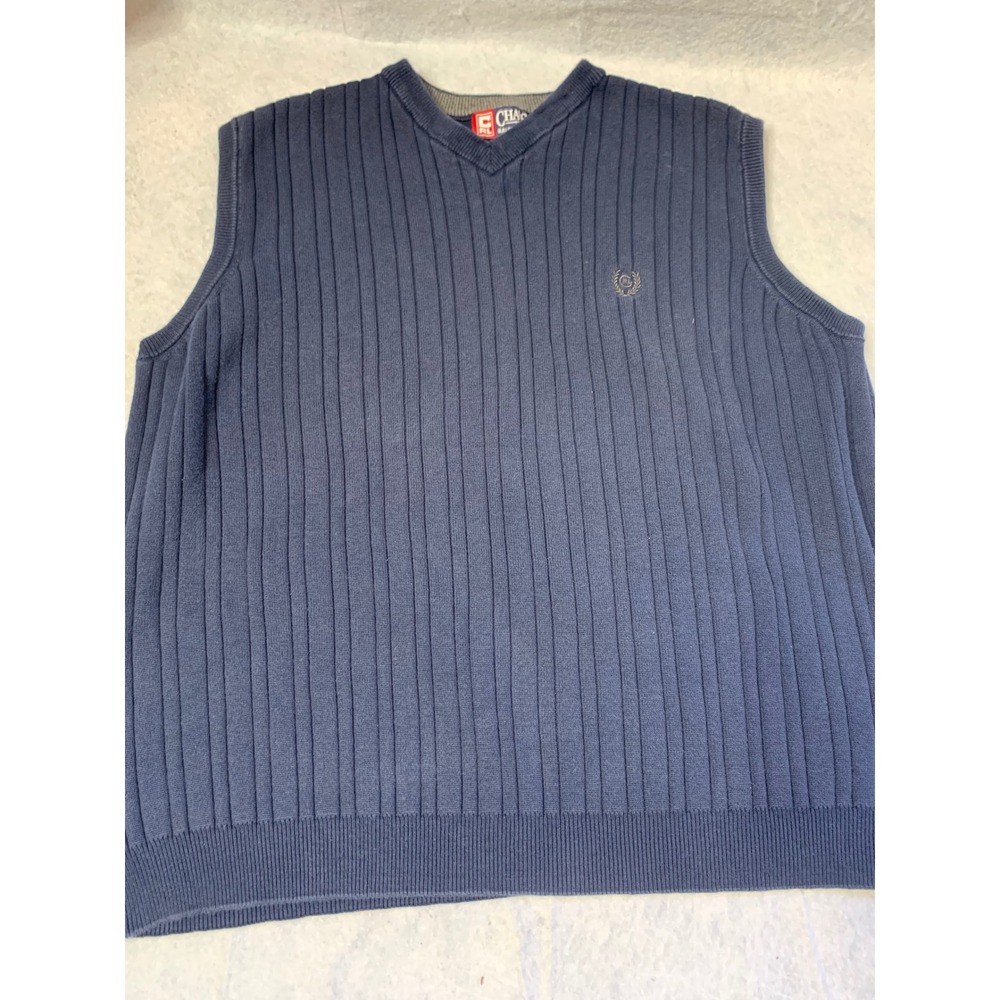 Mens Chaps Ralph Lauren XL Navy‎ Blue Knit V-Neck Sleeveless Sweater Vest vTG